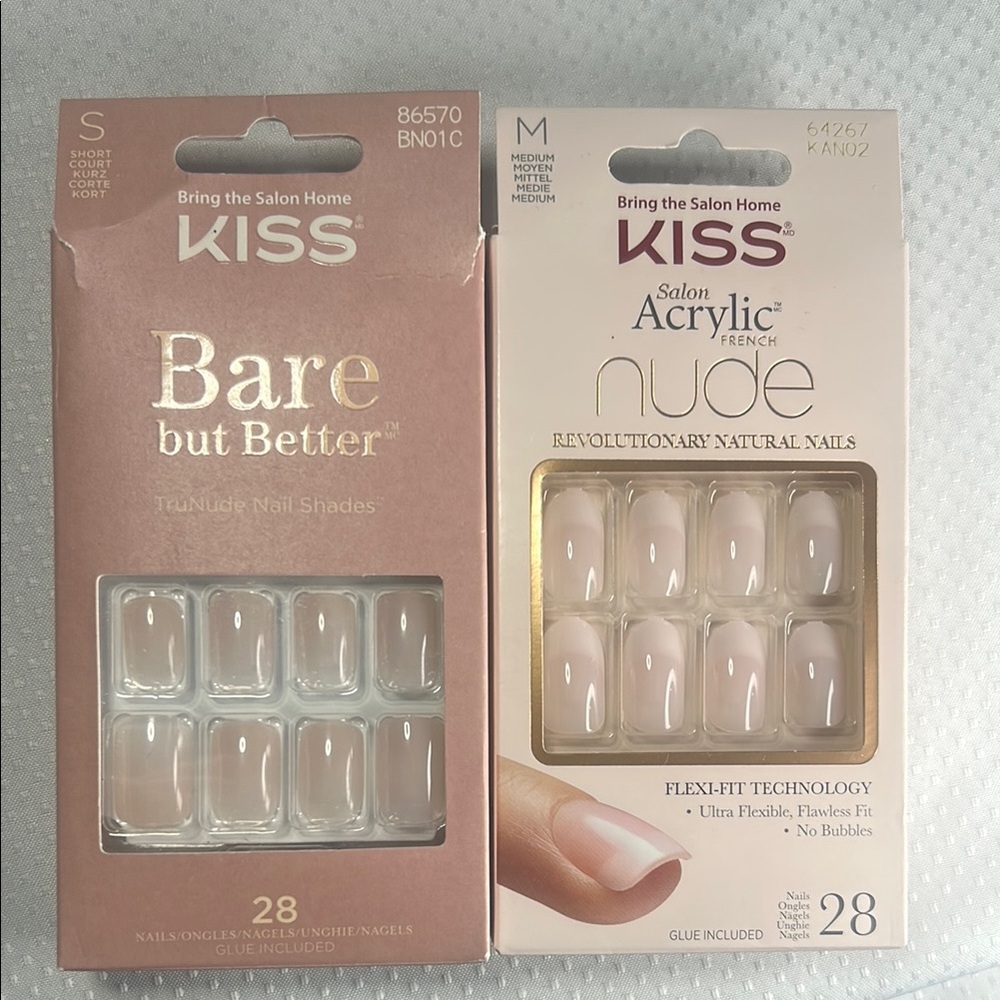 2x KISS Bare but Better & Salon Acrylic French Nude Nails Kit Short & Medium